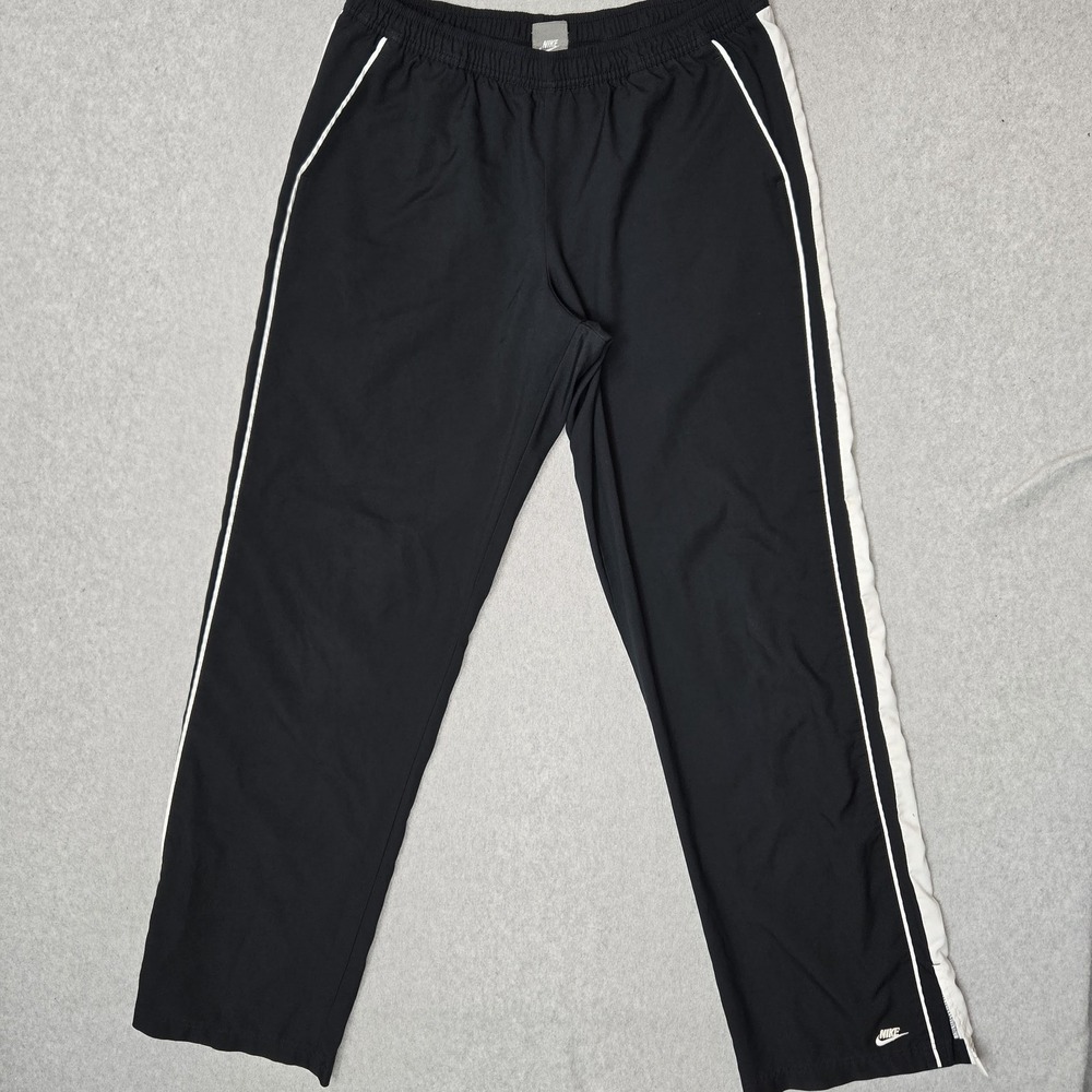 VINTAGE Nike Women Activewear Pants L TALL Black Track 32" Inseam Logo Y2K